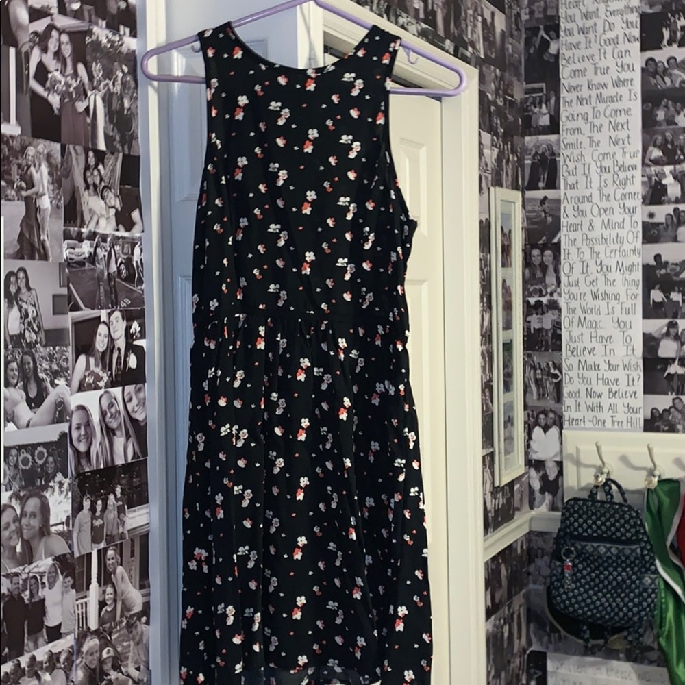 Black tank top dress with flowers. Delias Medium